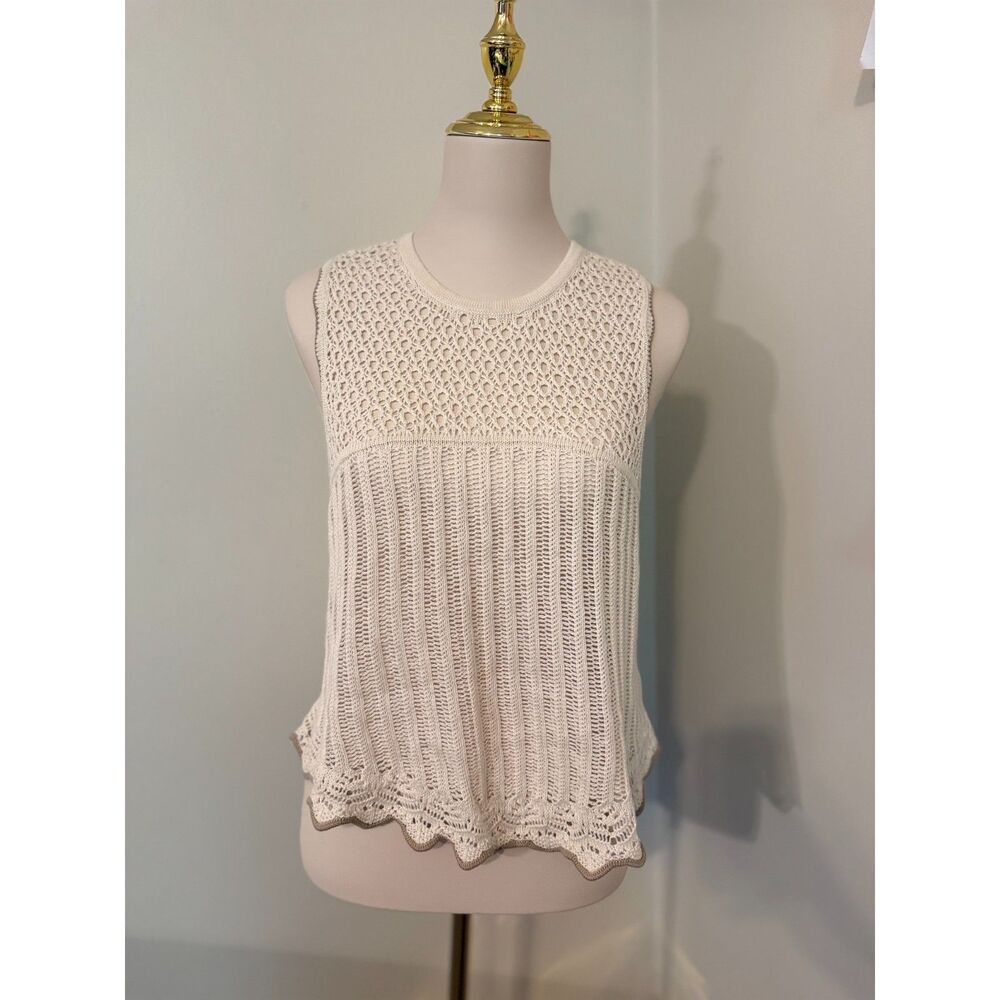 American Eagle Cream Crochet Knit Scalloped Hem Tank Top Women’s L